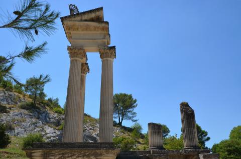Partial reconstruction of one of the geminated temples which opened onto the forum, Glanum