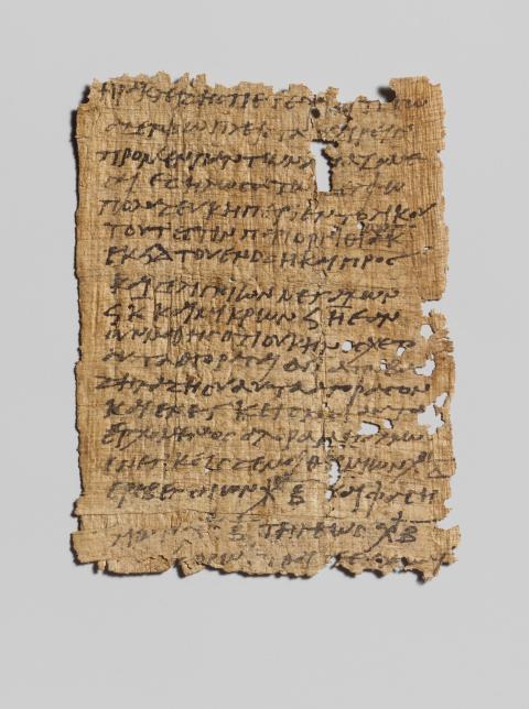 Title: Papyrus in Greek regarding tax issues (3rd ca. BC.)  Currently in the Metropolitan Mueum of Art. https://www.metmuseum.org/art/collection/search/251788 Source: Wikipedia Commons https://commons.wikimedia.org/wiki/File:Papyrus_in_Greek_regarding_tax