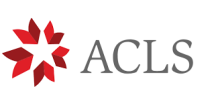 A red circle made up of red and maroon chevrons, followed by gray text reading ACLS