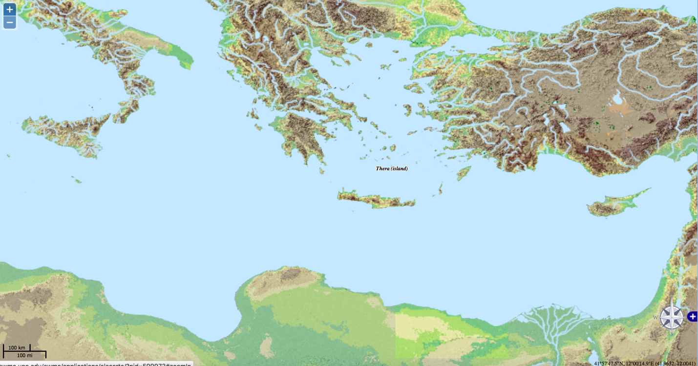 Figure 1: Map of the island of Thera (Akrotiri) via the Ancient World Mapping Center (UNC-CH).