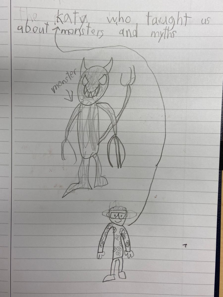 Figure 1: Sketches from a student’s journal during a session on mythical monsters. Photo by Michaela Mann.