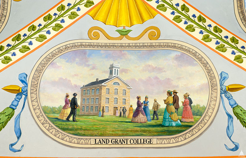 Figure 2: Later depiction of an early college building in Kansas established by the provisions in the Morrill Act (Image via the Architect of the Capitol under a CC-BY-SA 3.0).