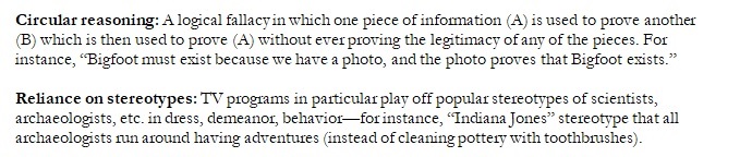 Figure 4: Excerpt from my pseudoscience guide’s entries on circular reasoning and reliance on stereotypes.